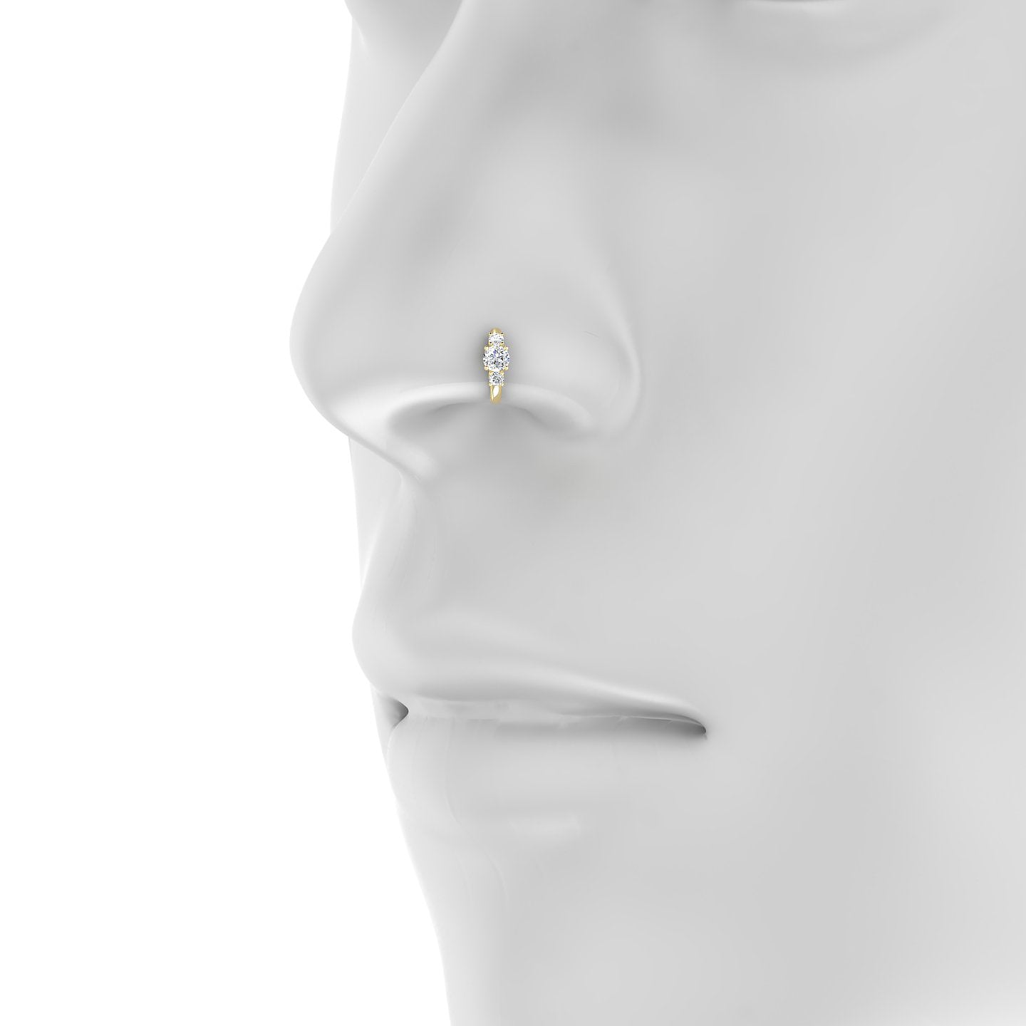 Grace | 18k Yellow Gold 6.5 mm Trilogy Round Diamond Nose Ring Piercing