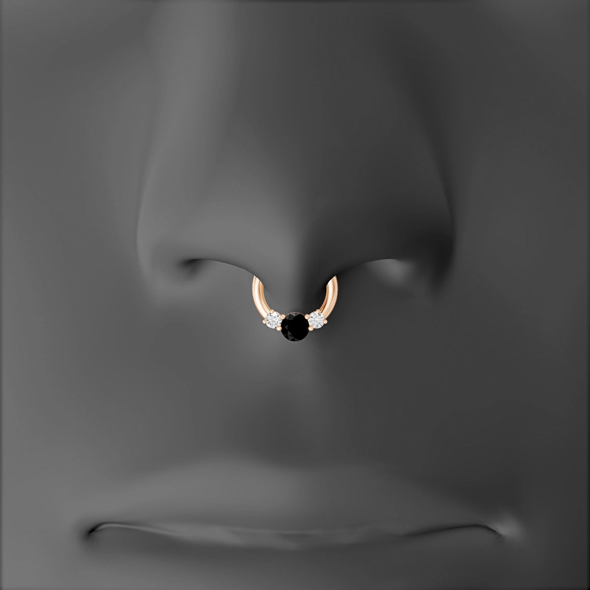 Grace | 18k Rose Gold 6.5 mm Trilogy Round Black Diamond & Diamond Septum Piercing