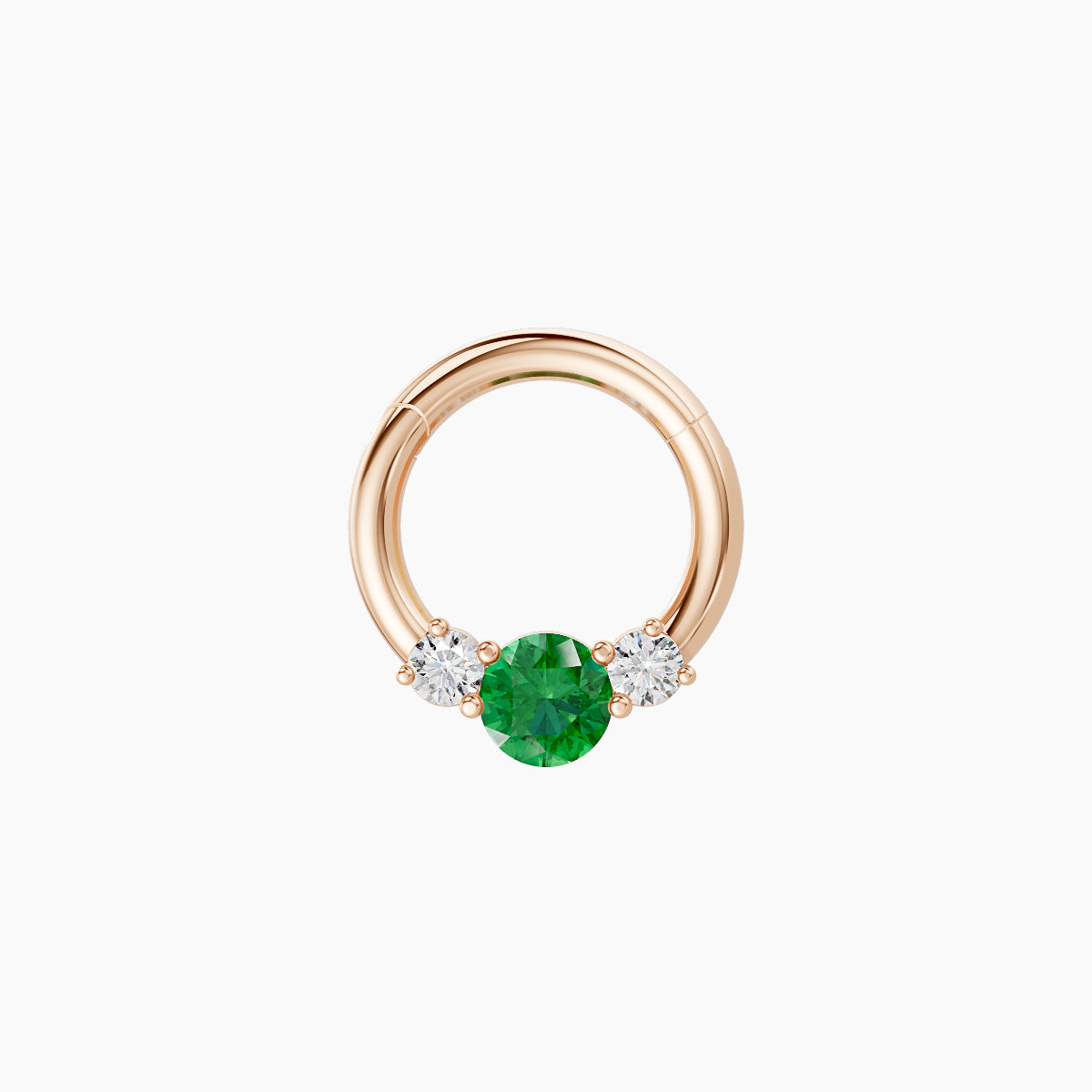 Grace | 18k Rose Gold 6.5 mm Trilogy Round Emerald & Diamond Septum Piercing