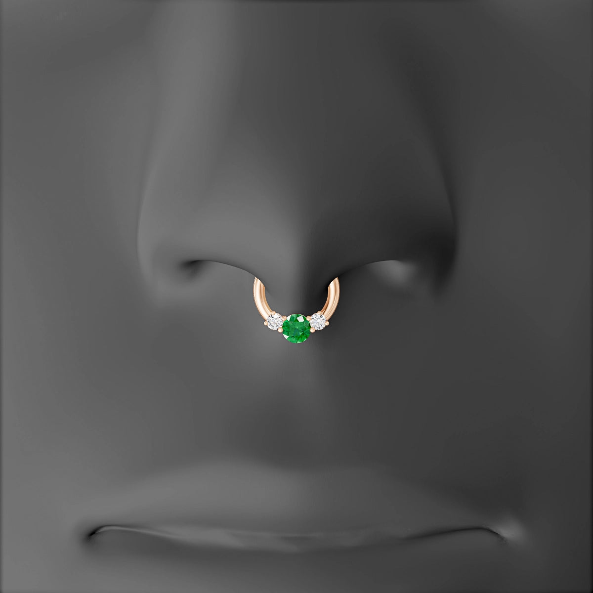 Grace | 18k Rose Gold 6.5 mm Trilogy Round Emerald & Diamond Septum Piercing