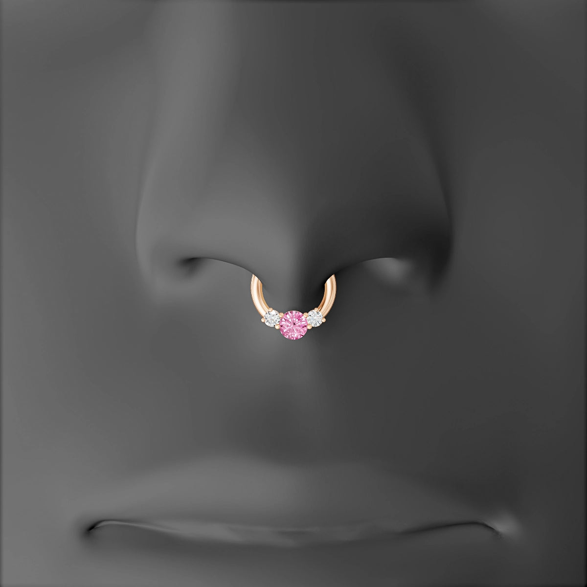 Grace | 18k Rose Gold 6.5 mm Trilogy Round Pink Sapphire & Diamond Septum Piercing