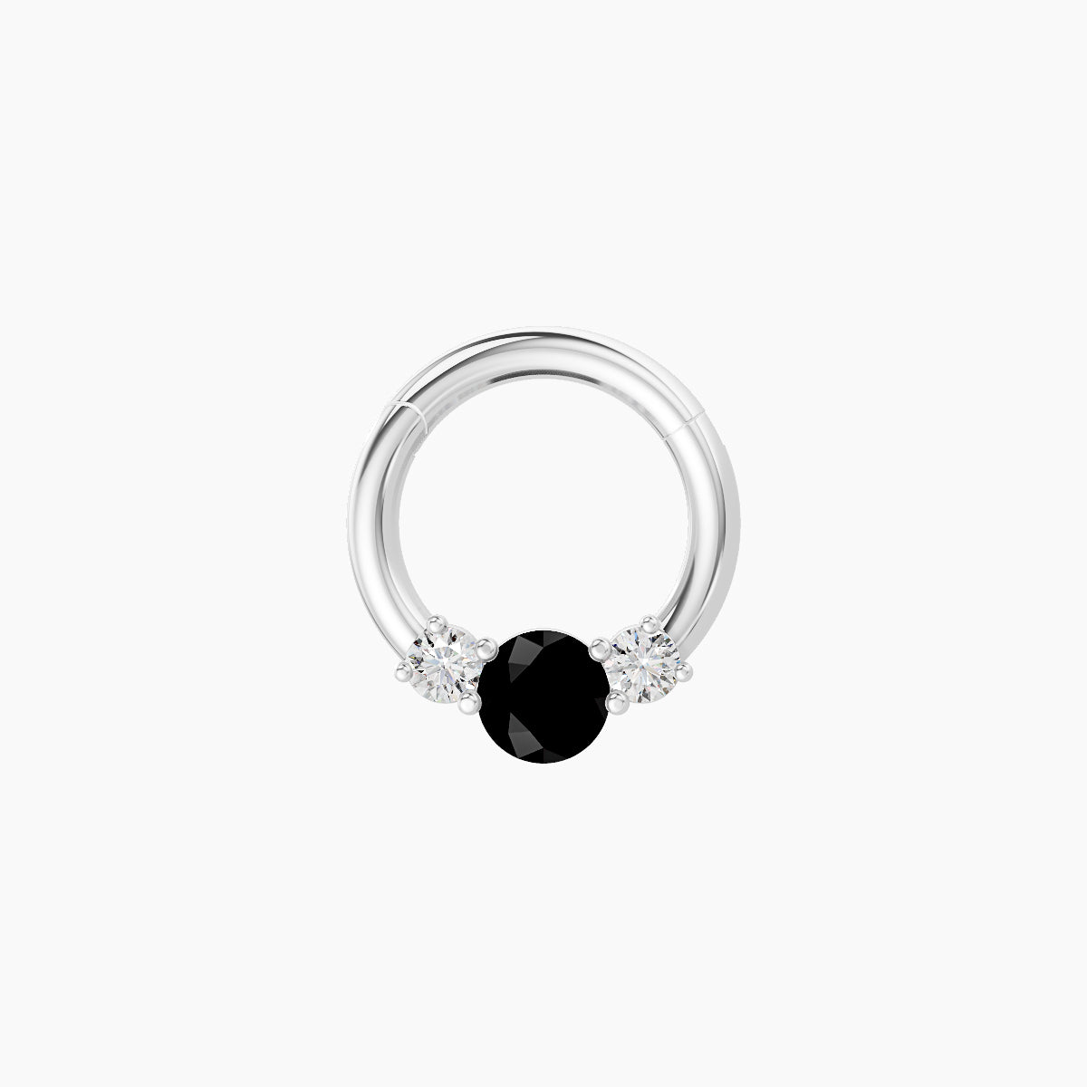 Grace | 18k White Gold 6.5 mm Trilogy Round Black Diamond & Diamond Septum Piercing