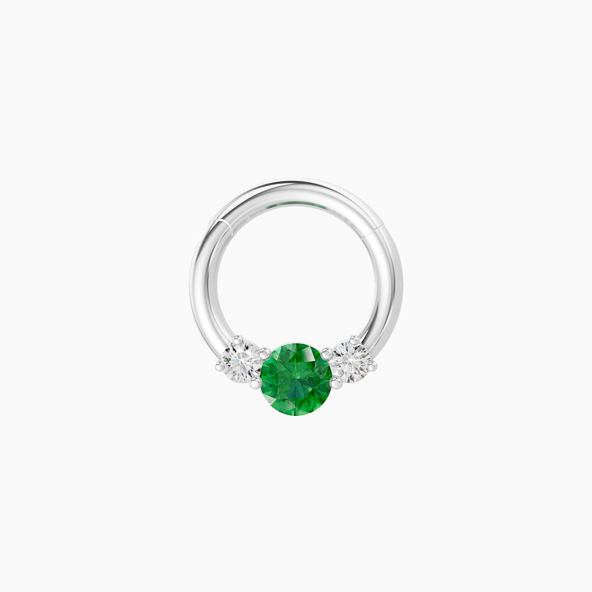 Grace | 18k White Gold 6.5 mm Trilogy Round Emerald & Diamond Septum Piercing