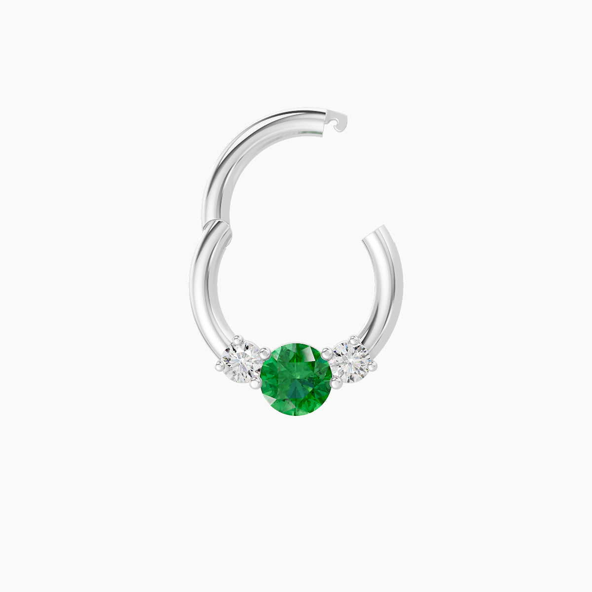 Grace | 18k White Gold 6.5 mm Trilogy Round Emerald & Diamond Septum Piercing