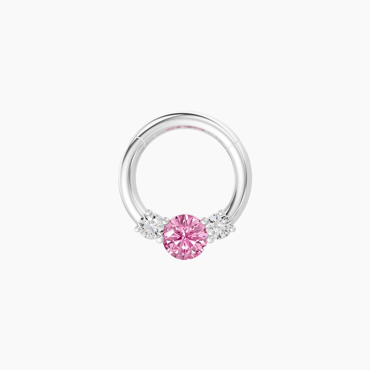 Grace | 18k White Gold 6.5 mm Trilogy Round Pink Sapphire & Diamond Septum Piercing