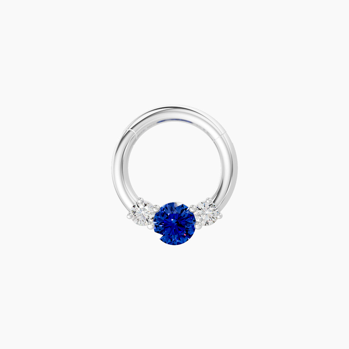 Grace | 18k White Gold 6.5 mm Trilogy Round Sapphire & Diamond Septum Piercing
