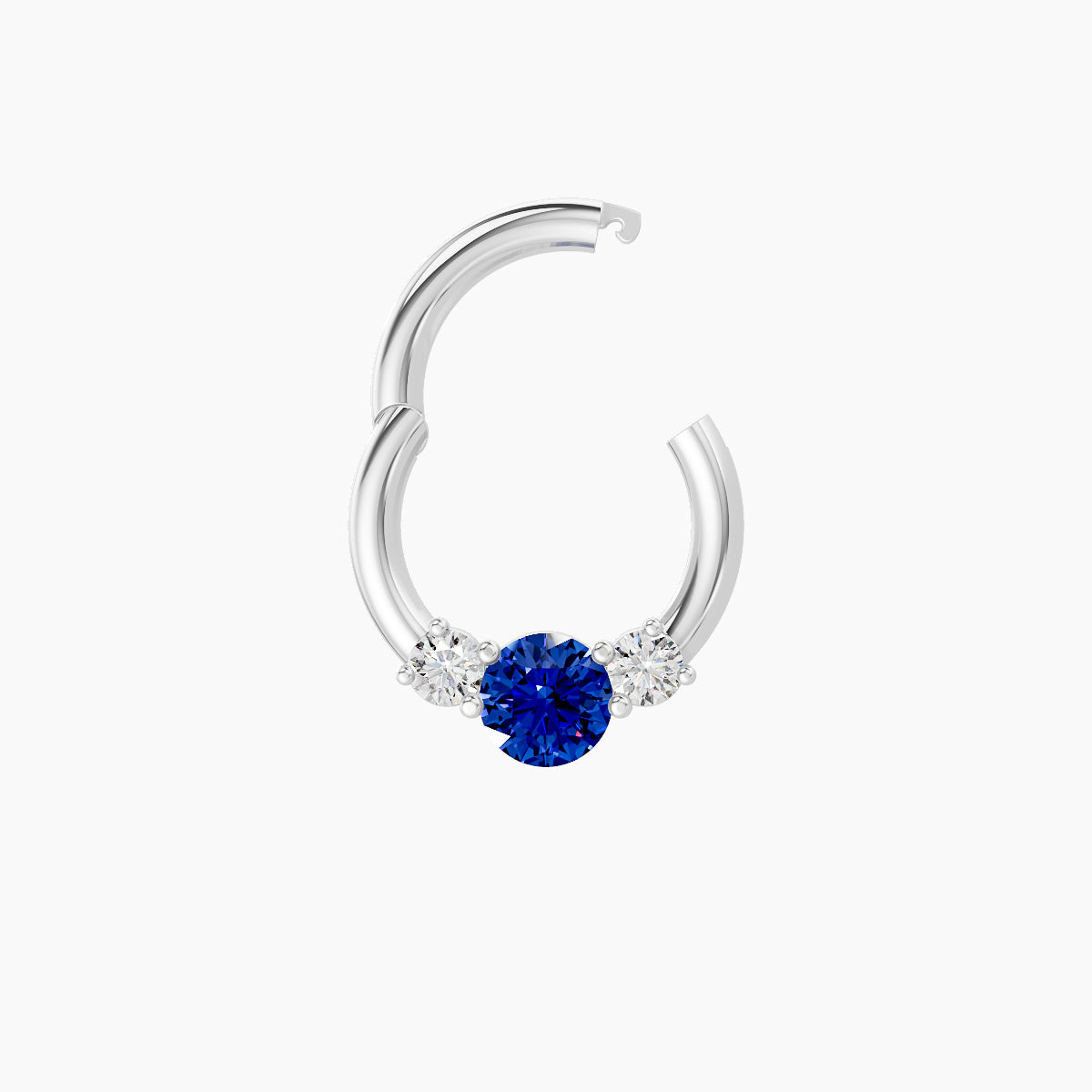 Grace | 18k White Gold 6.5 mm Trilogy Round Sapphire & Diamond Septum Piercing