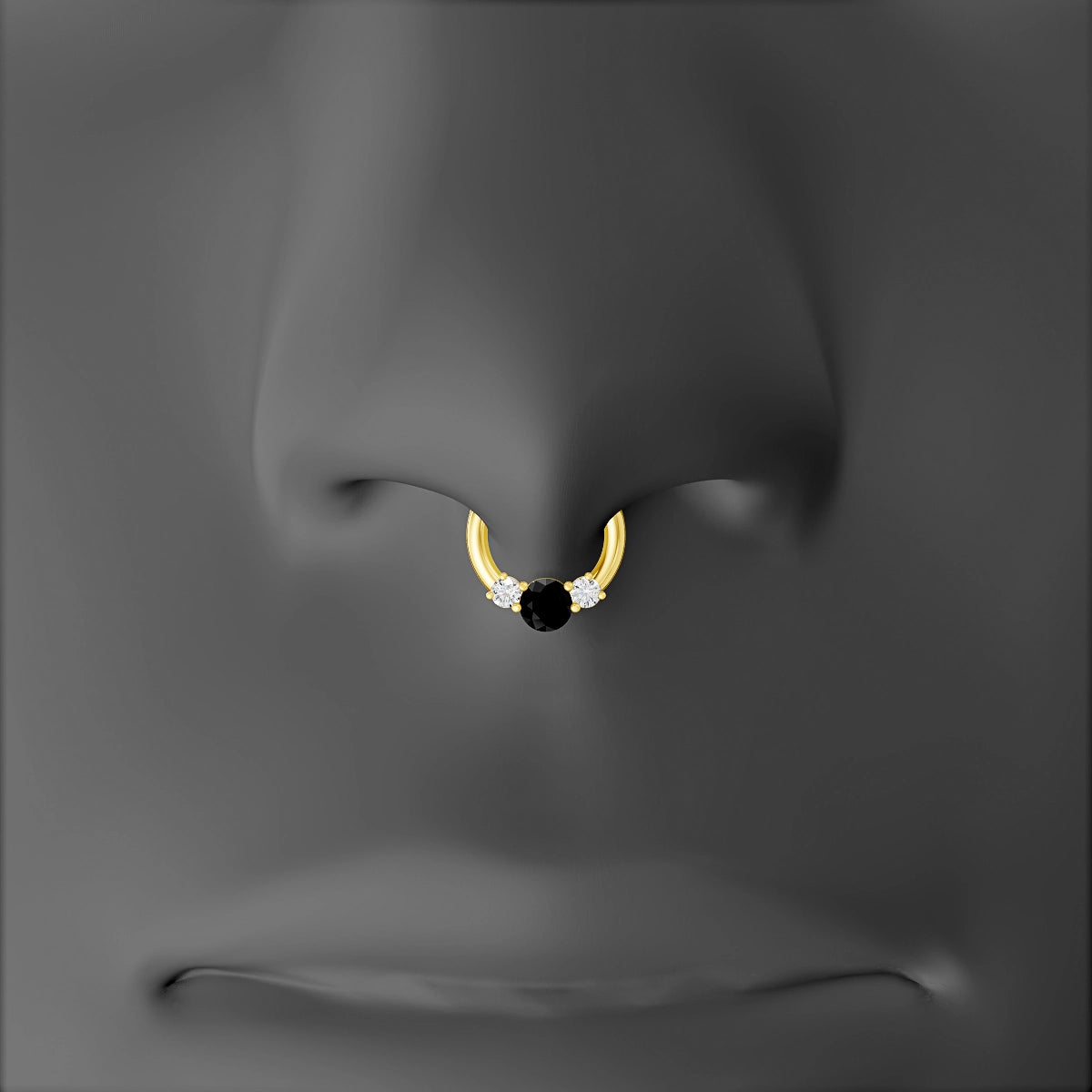 Grace | 18k Yellow Gold 6.5 mm Trilogy Round Black Diamond & Diamond Septum Piercing