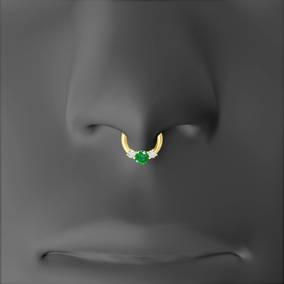 Grace | 18k Yellow Gold 6.5 mm Trilogy Round Emerald & Diamond Septum Piercing