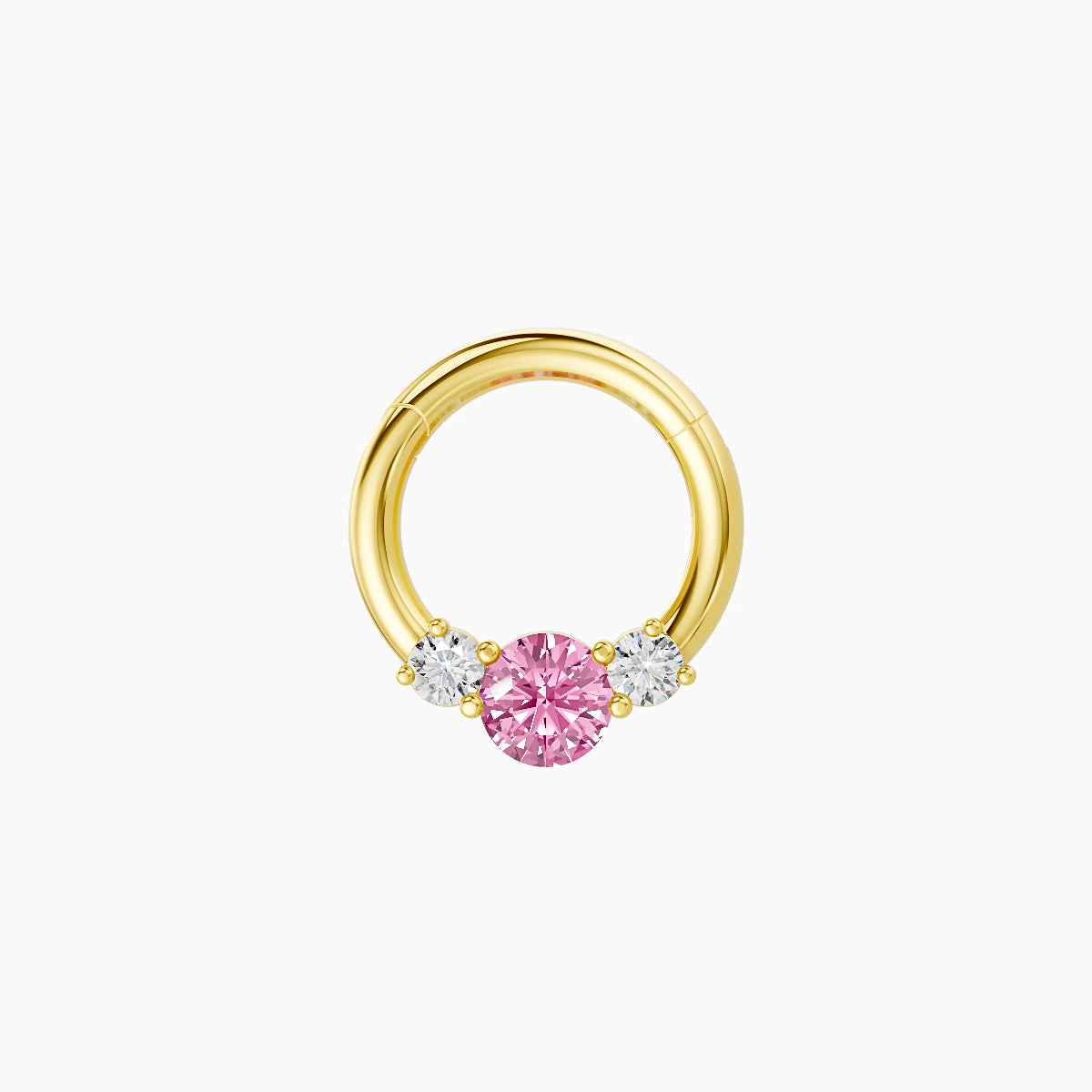 Grace | 18k Yellow Gold 6.5 mm Trilogy Round Pink Sapphire & Diamond Septum Piercing