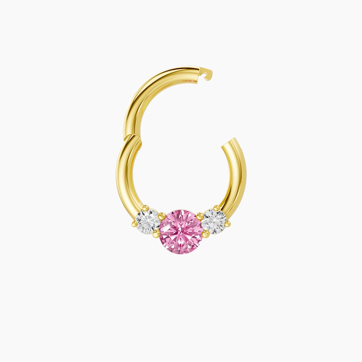 Grace | 18k Yellow Gold 6.5 mm Trilogy Round Pink Sapphire & Diamond Septum Piercing