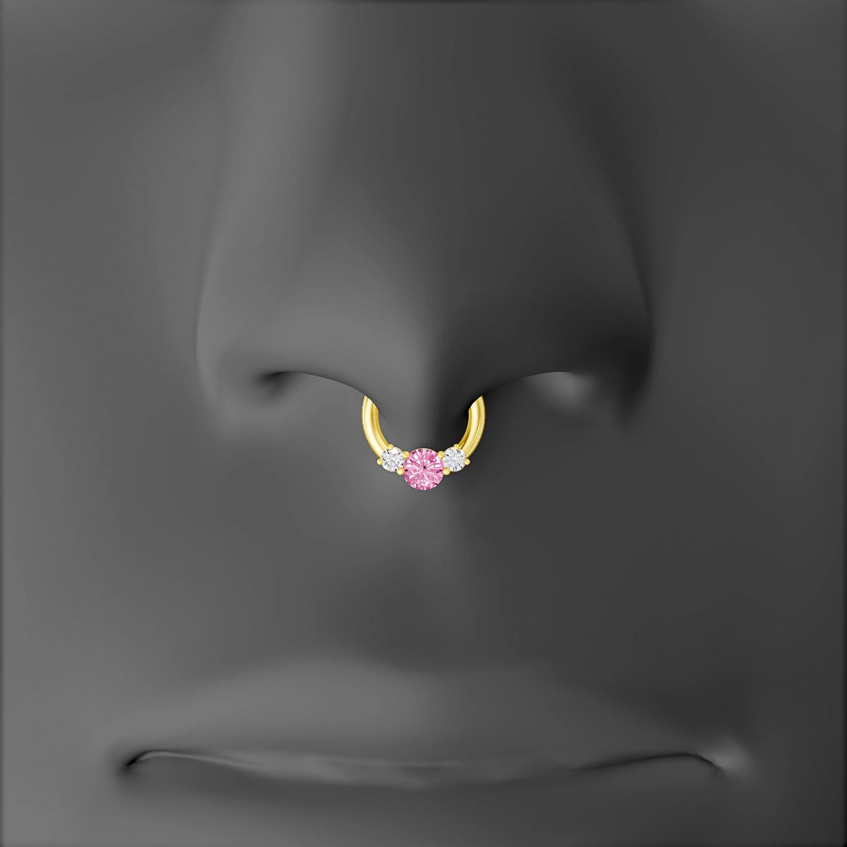 Grace | 18k Yellow Gold 6.5 mm Trilogy Round Pink Sapphire & Diamond Septum Piercing