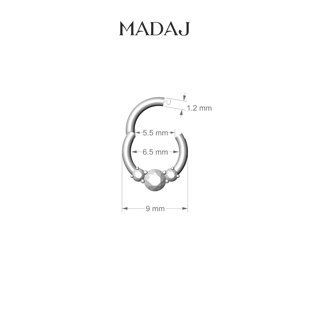 Grace | 18k Rose Gold 6.5 mm Trilogy Round Emerald & Diamond Septum Piercing