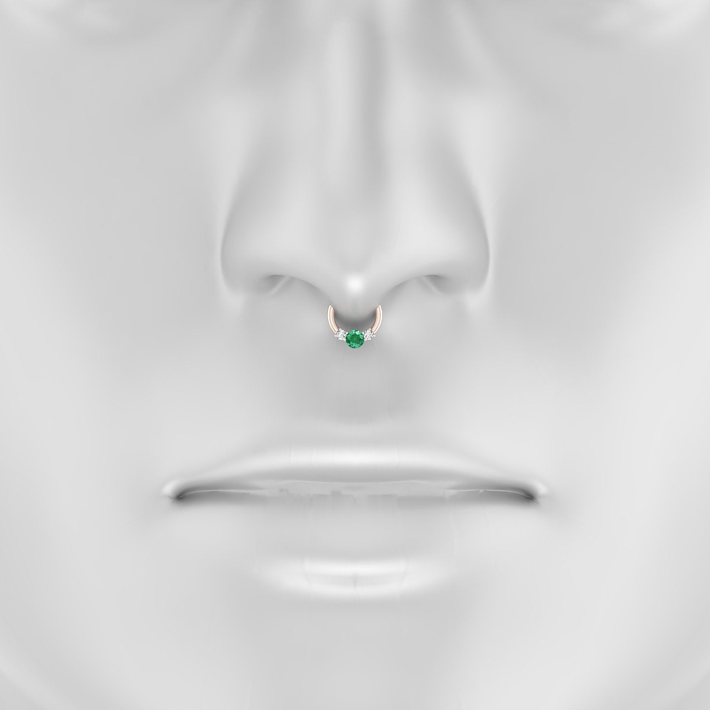 Grace | 18k Rose Gold 6.5 mm Trilogy Round Emerald & Diamond Septum Piercing