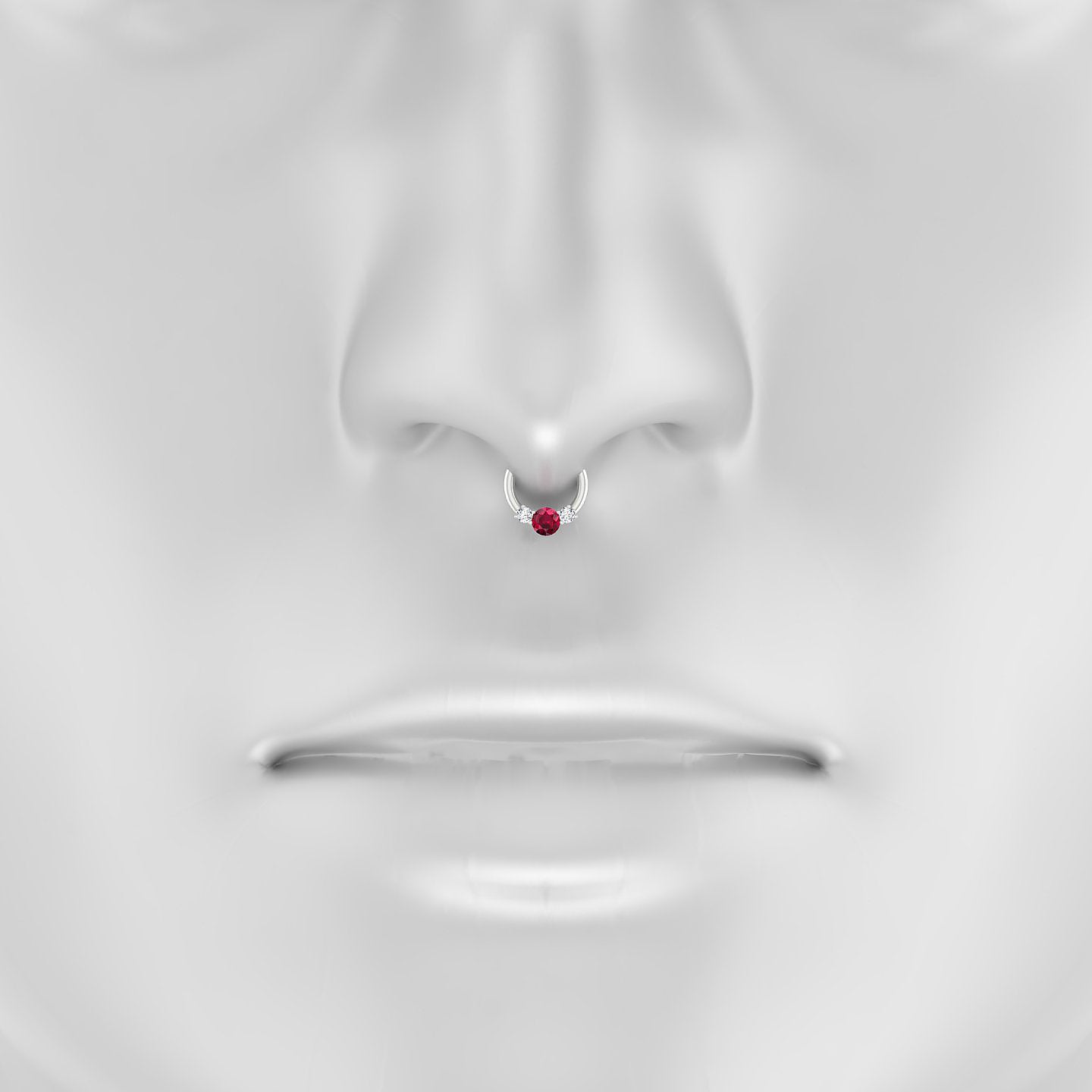 Grace | 18k White Gold 6.5 mm Trilogy Round Ruby & Diamond Septum Piercing