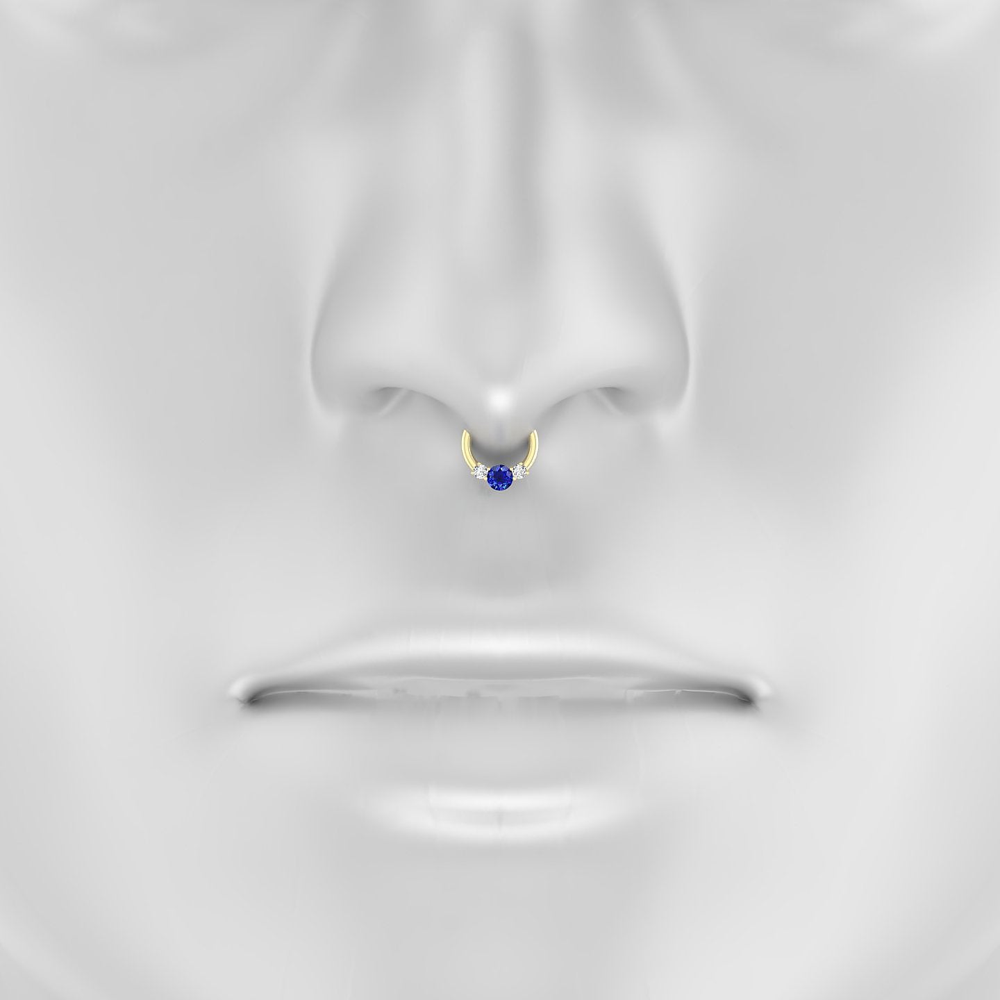 Grace | 18k Yellow Gold 6.5 mm Trilogy Round Sapphire & Diamond Septum Piercing