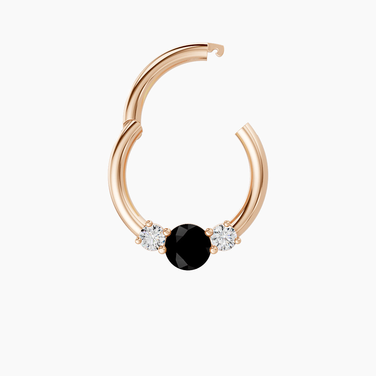 Grace | 18k Rose Gold 8 mm Trilogy Round Black Diamond & Diamond Daith Piercing