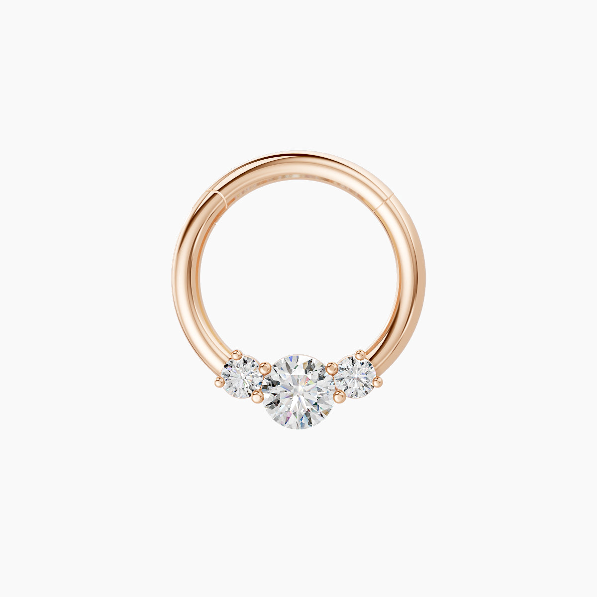 Grace | 18k Rose Gold 8 mm Trilogy Round Diamond Daith Piercing