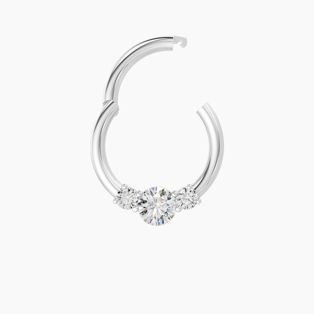 Grace | 18k White Gold 8 mm Trilogy Round Diamond Daith Piercing