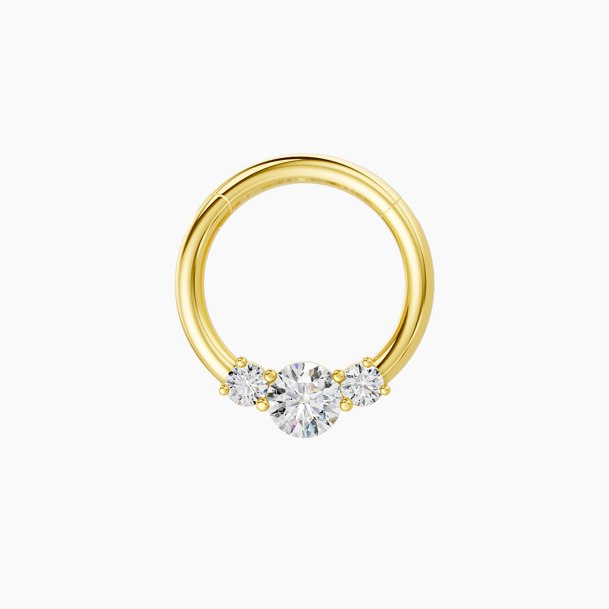 Grace | 18k Yellow Gold 8 mm Trilogy Round Diamond Daith Piercing