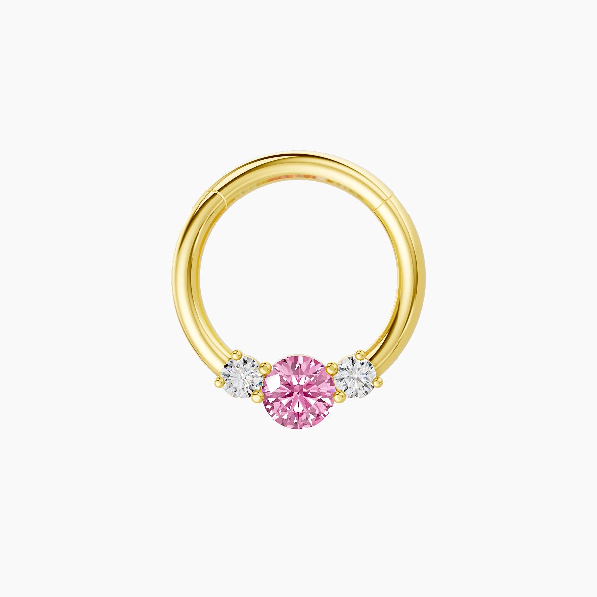 Grace | 18k Yellow Gold 8 mm Trilogy Round Pink Sapphire & Diamond Daith Piercing
