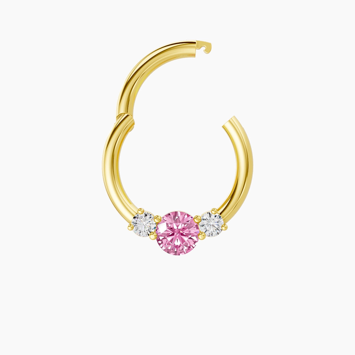 Grace | 18k Yellow Gold 8 mm Trilogy Round Pink Sapphire & Diamond Daith Piercing