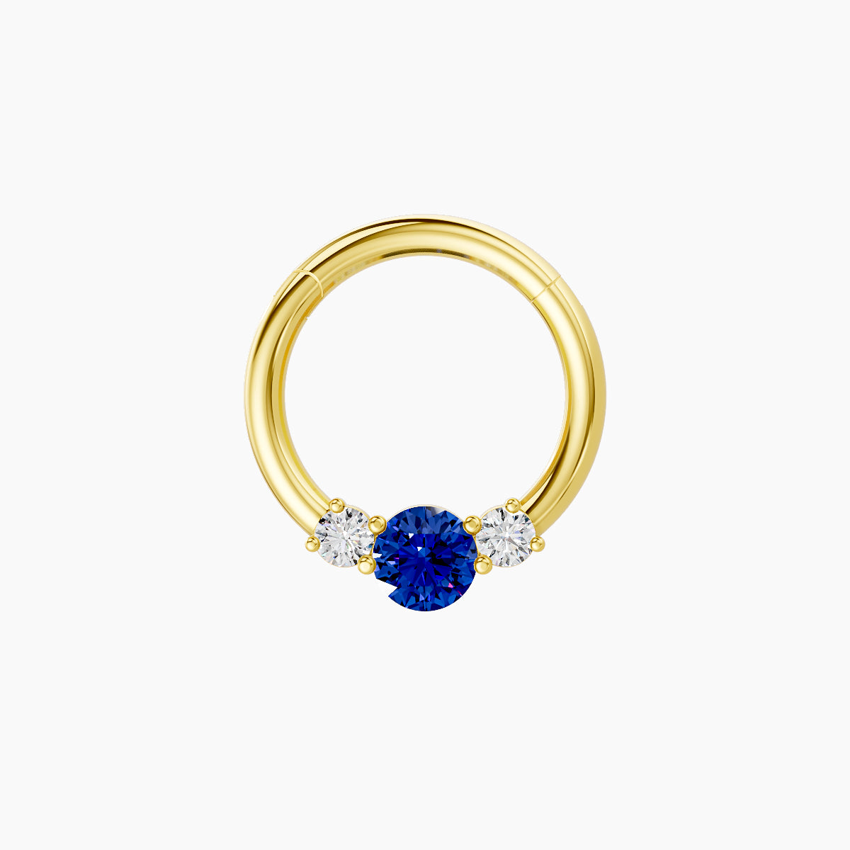 Grace | 18k Yellow Gold 8 mm Trilogy Round Sapphire & Diamond Daith Piercing