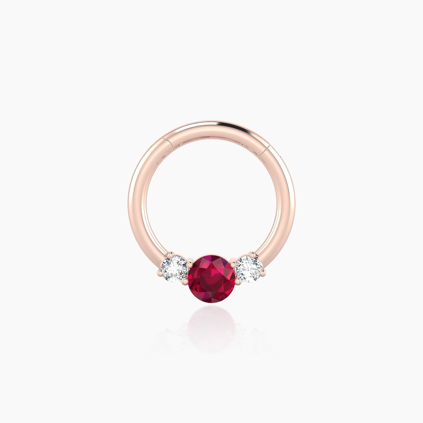 Grace | 18k Rose Gold 8 mm Trilogy Round Ruby & Diamond Daith Piercing