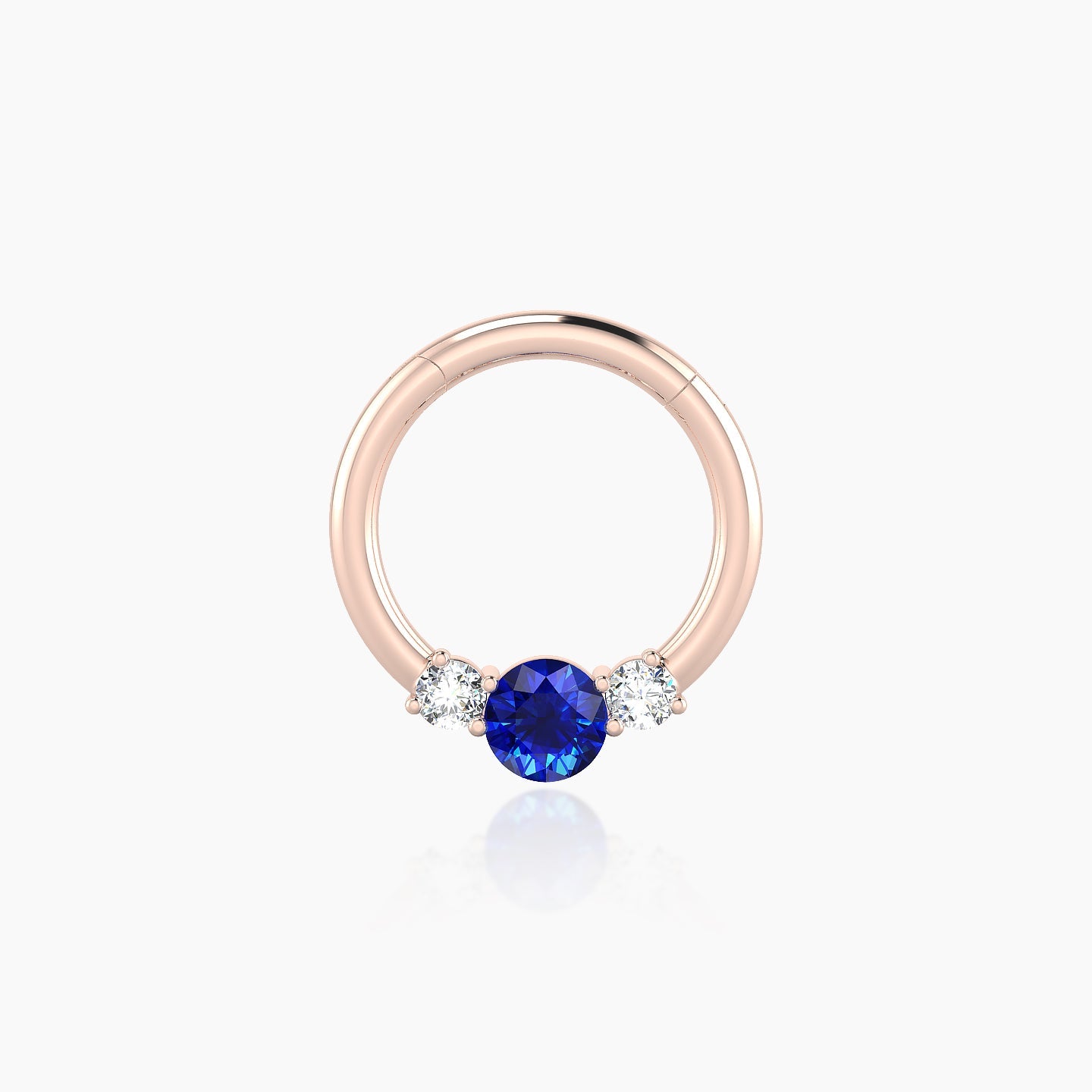 Grace | 18k Rose Gold 8 mm Trilogy Round Sapphire & Diamond Daith Piercing