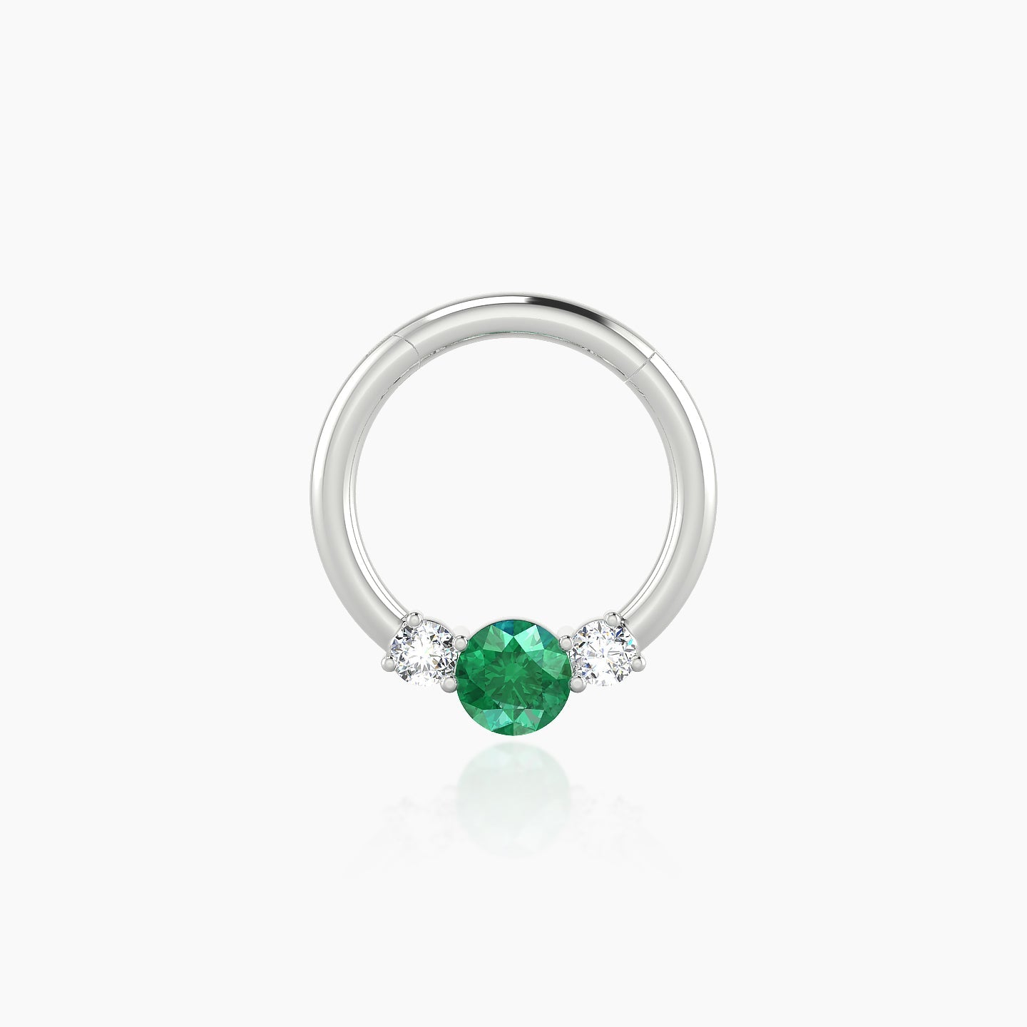 Grace | 18k White Gold 8 mm Trilogy Round Emerald & Diamond Daith Piercing