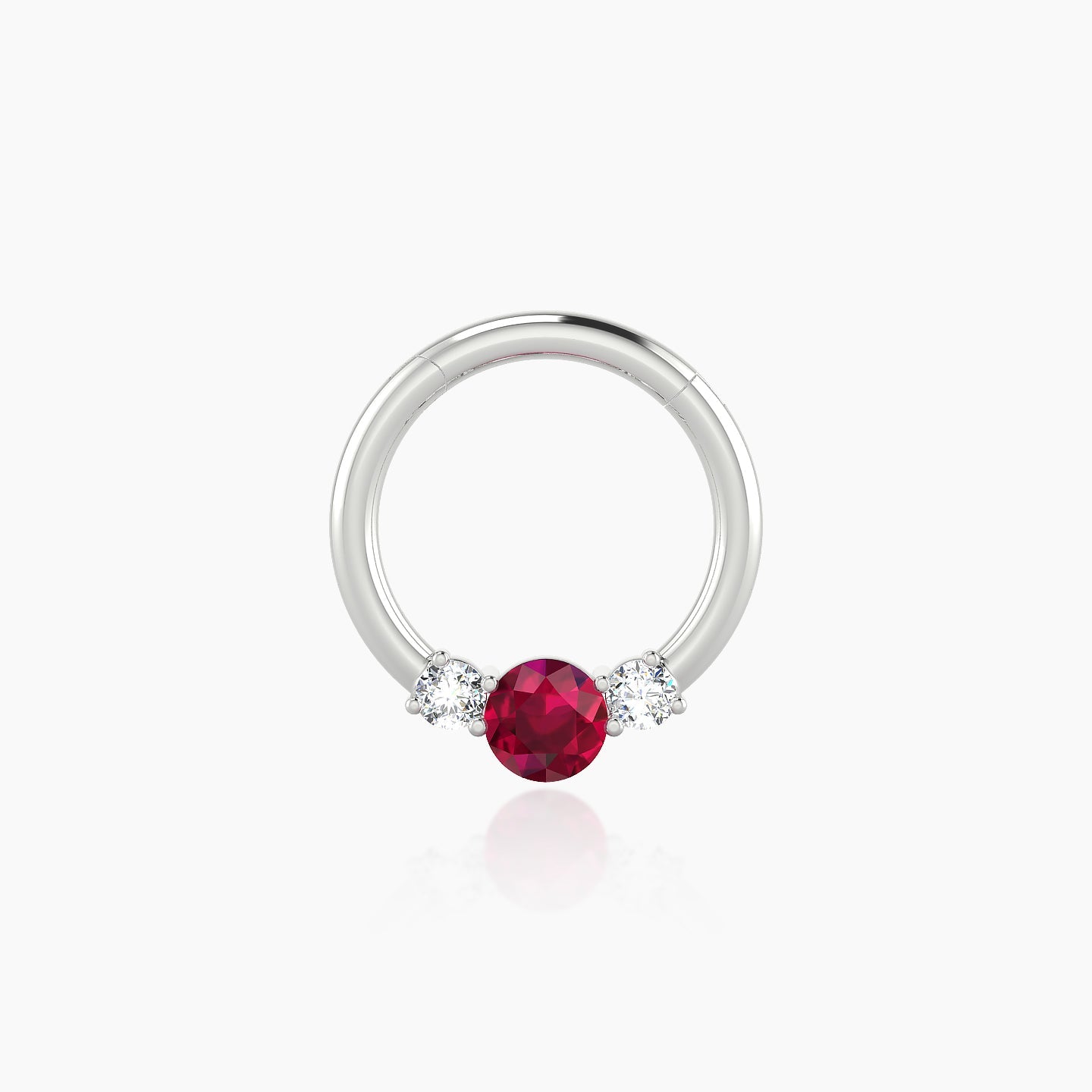 Grace | 18k White Gold 8 mm Trilogy Round Ruby & Diamond Daith Piercing