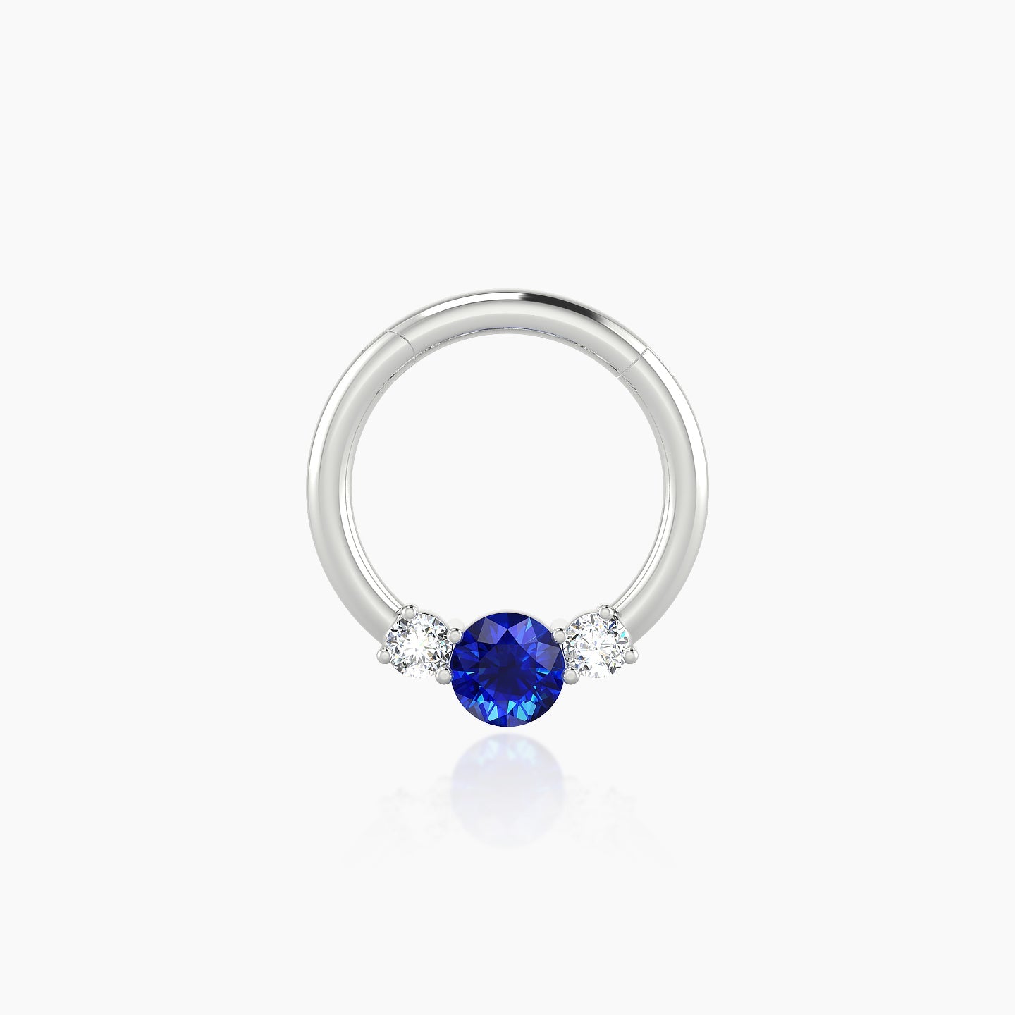 Grace | 18k White Gold 8 mm Trilogy Round Sapphire & Diamond Daith Piercing