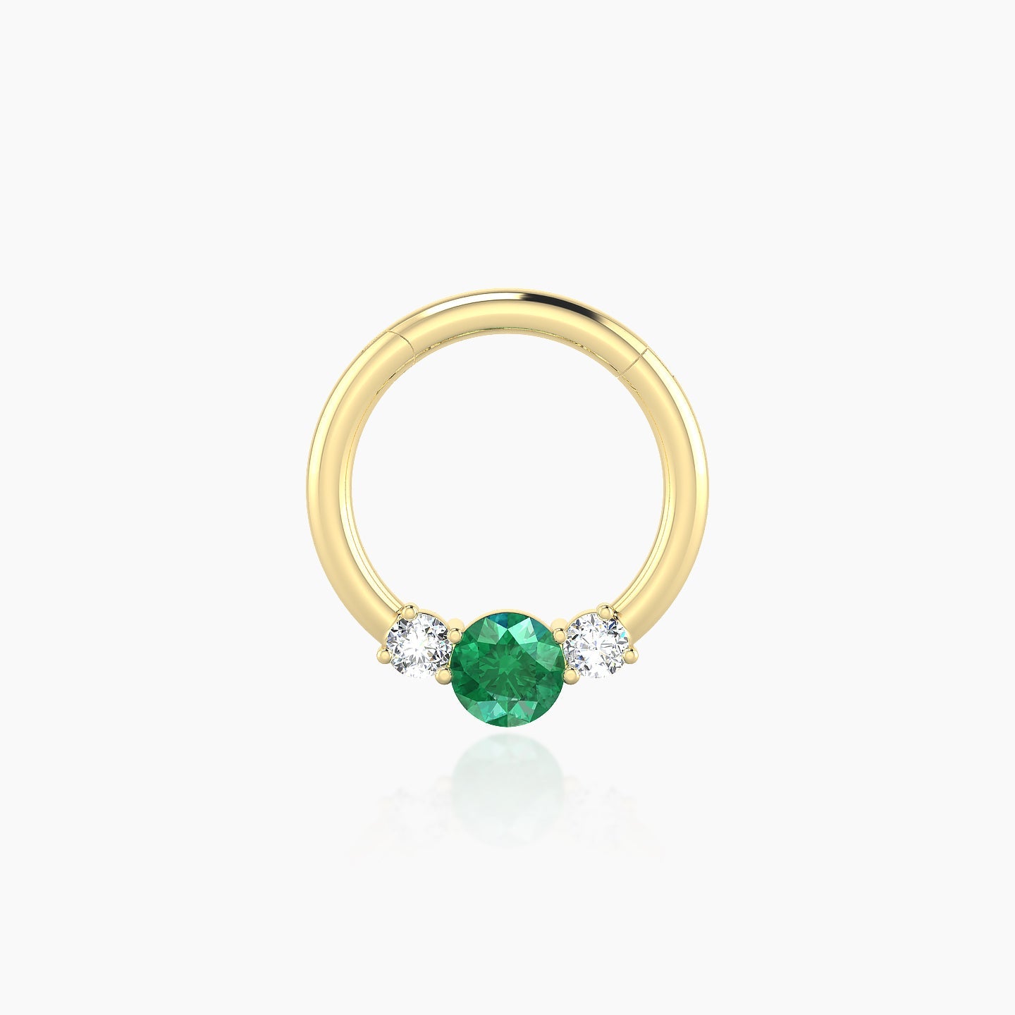 Grace | 18k Yellow Gold 8 mm Trilogy Round Emerald & Diamond Daith Piercing