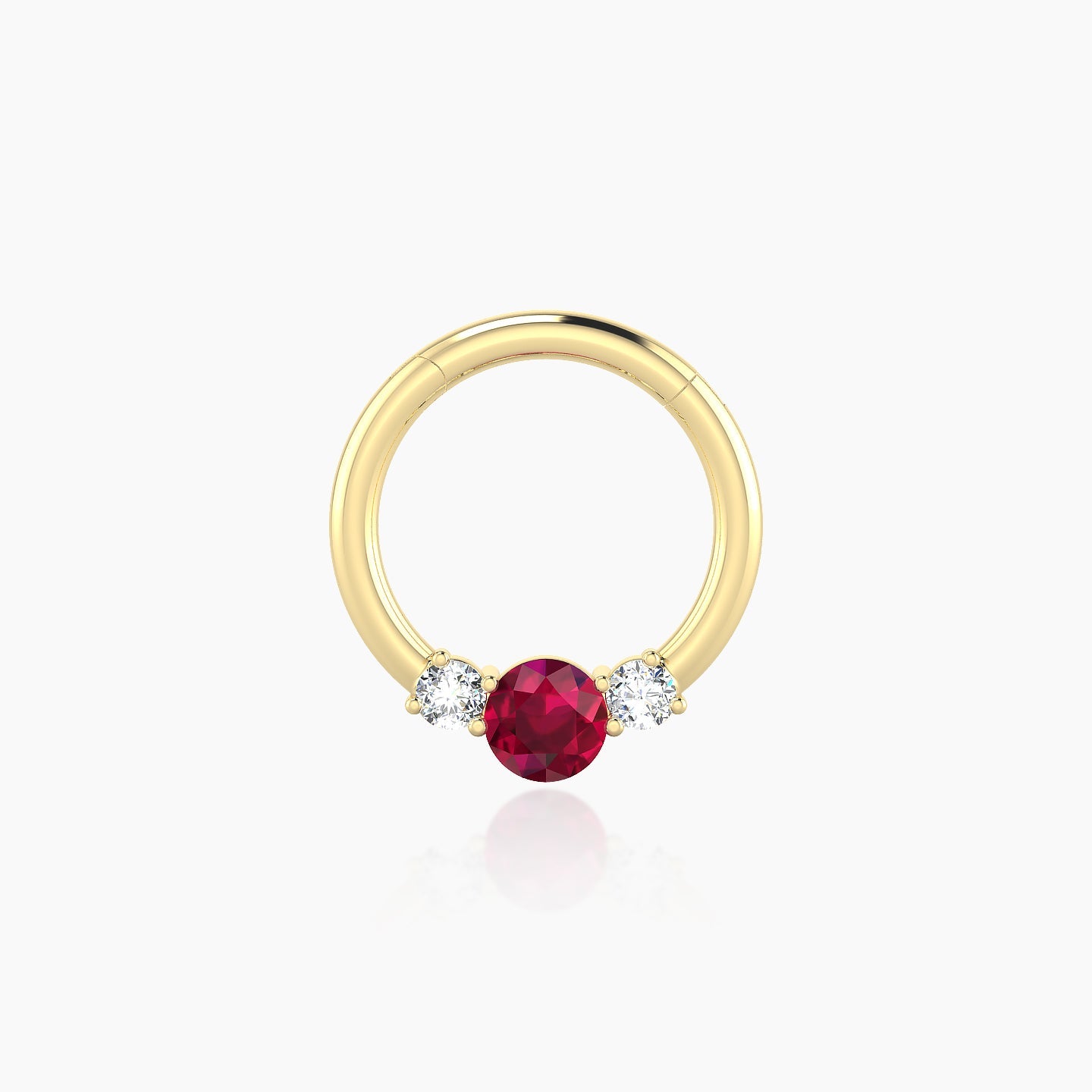 Grace | 18k Yellow Gold 8 mm Trilogy Round Ruby & Diamond Daith Piercing