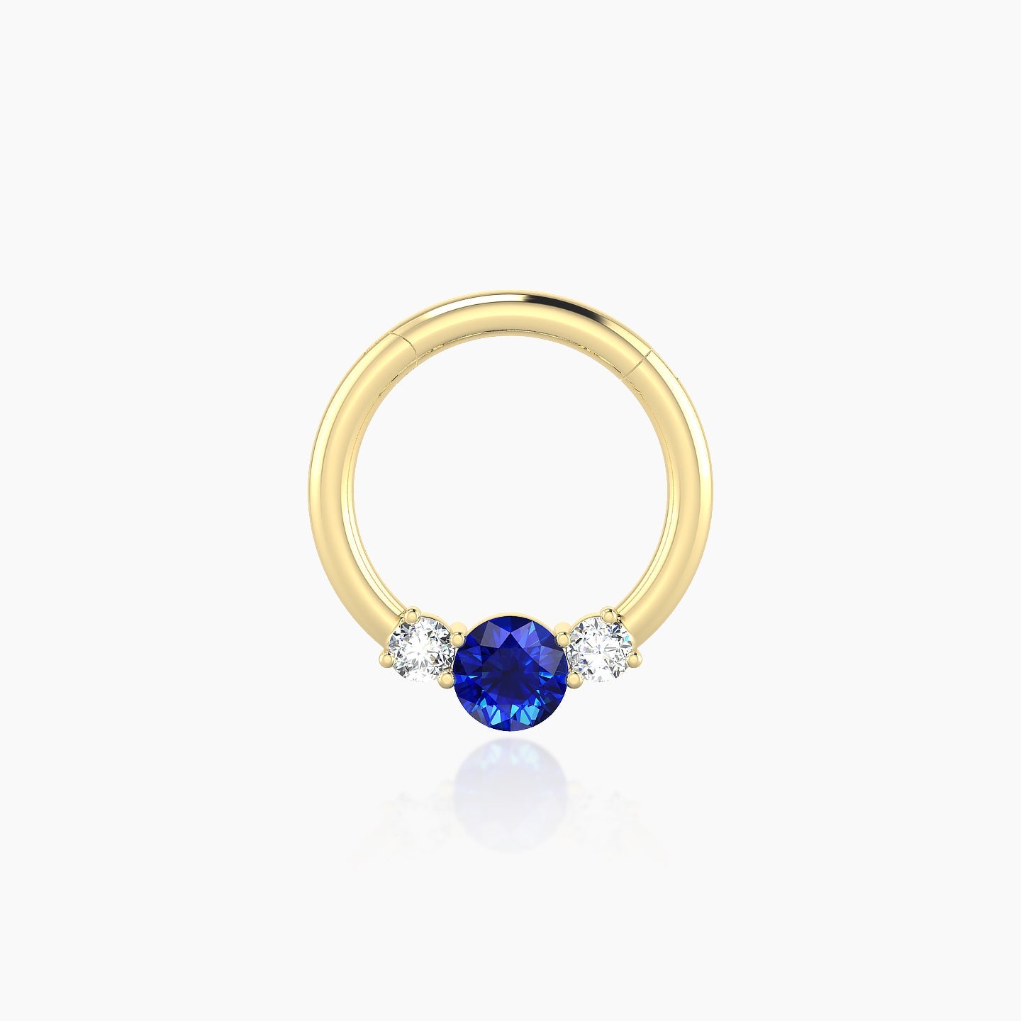 Grace | 18k Yellow Gold 8 mm Trilogy Round Sapphire & Diamond Daith Piercing