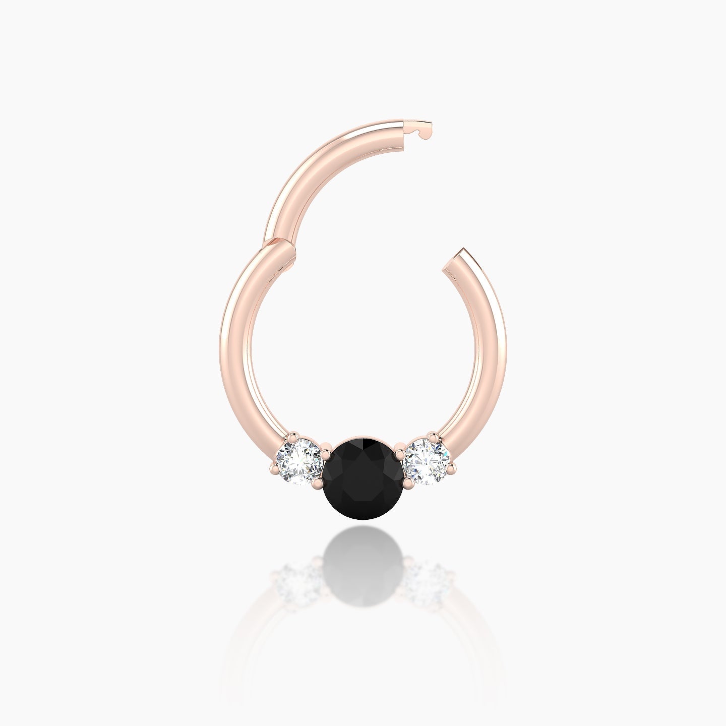 Grace | 18k Rose Gold 8 mm Trilogy Round Black Diamond & Diamond Daith Piercing