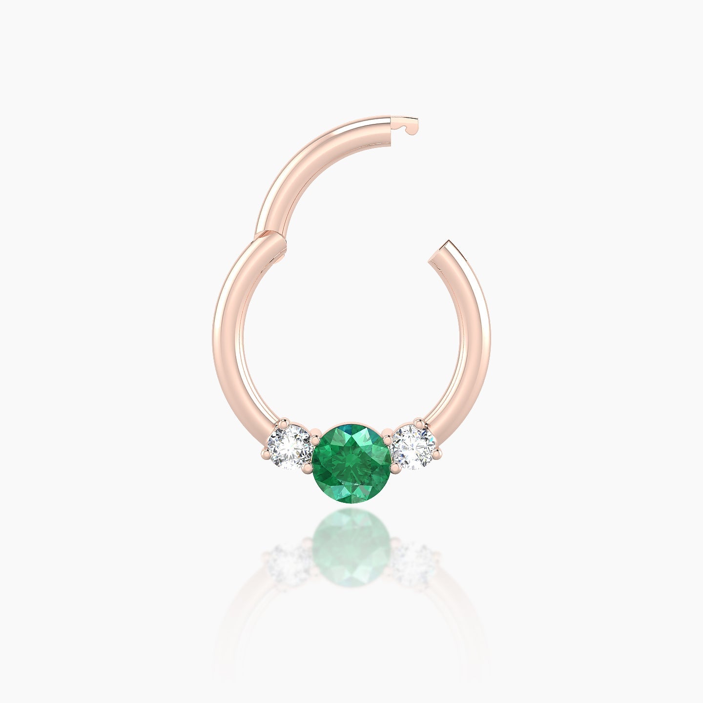 Grace | 18k Rose Gold 8 mm Trilogy Round Emerald & Diamond Daith Piercing