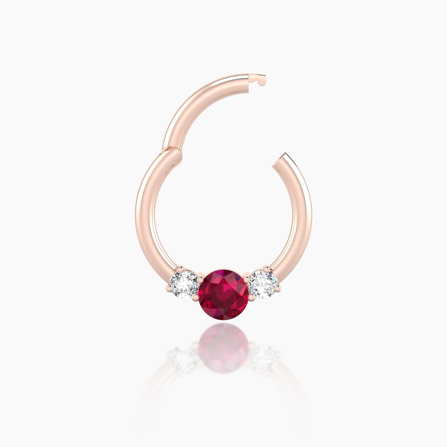 Grace | 18k Rose Gold 8 mm Trilogy Round Ruby & Diamond Daith Piercing