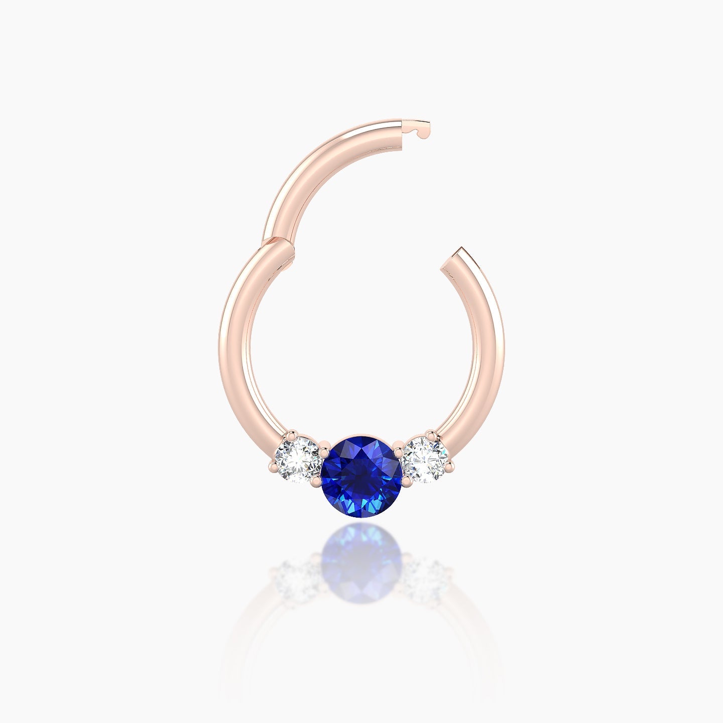 Grace | 18k Rose Gold 8 mm Trilogy Round Sapphire & Diamond Daith Piercing