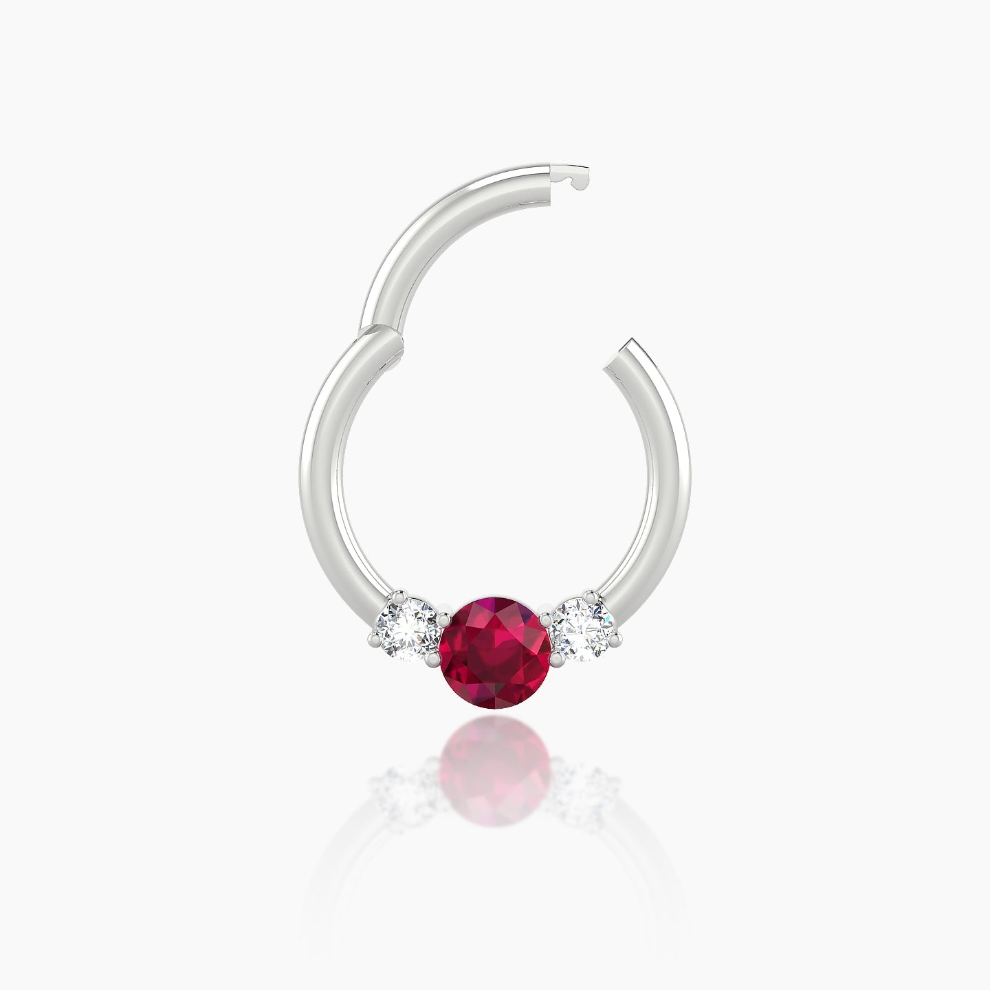 Grace | 18k White Gold 8 mm Trilogy Round Ruby & Diamond Daith Piercing