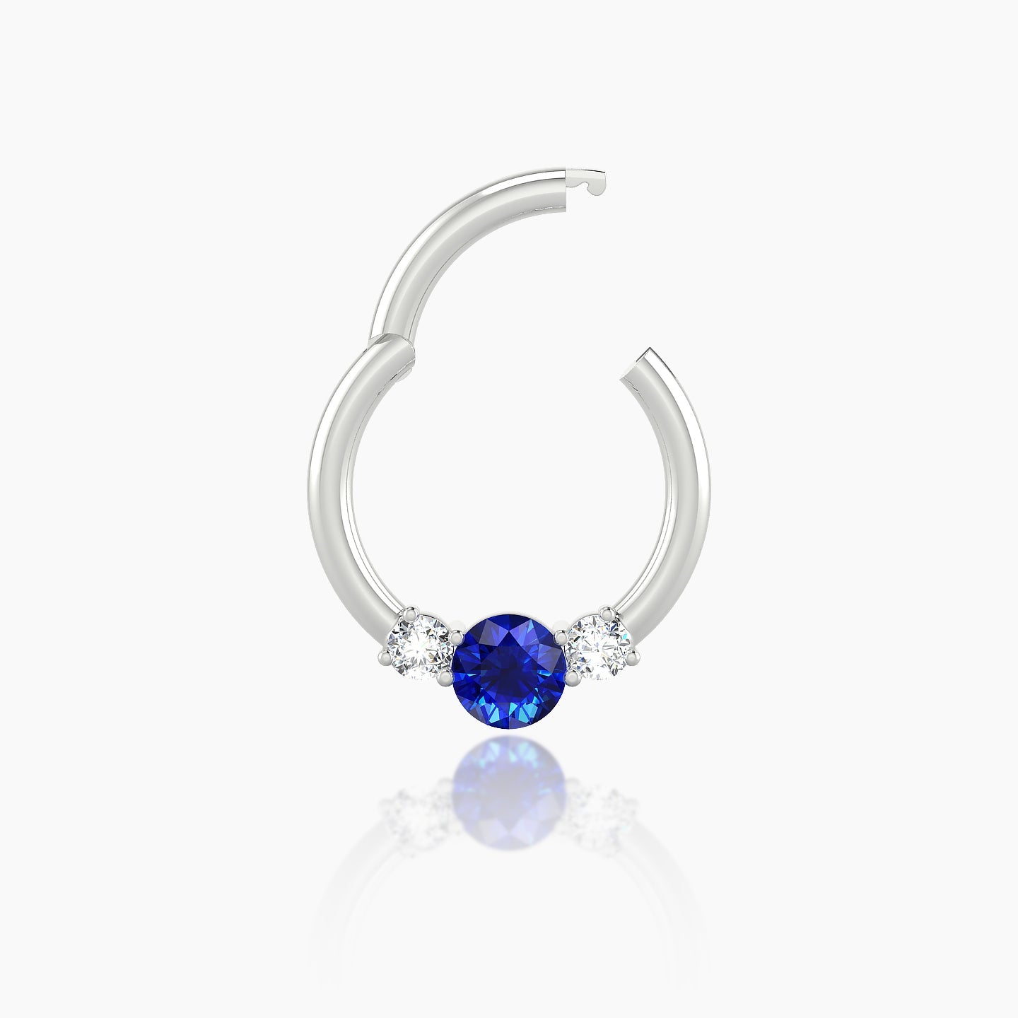 Grace | 18k White Gold 8 mm Trilogy Round Sapphire & Diamond Daith Piercing