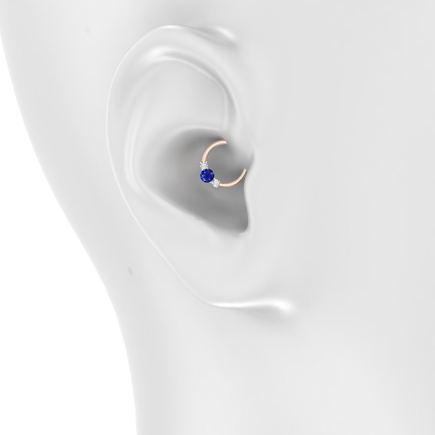 Grace | 18k Rose Gold 8 mm Trilogy Round Sapphire & Diamond Daith Piercing