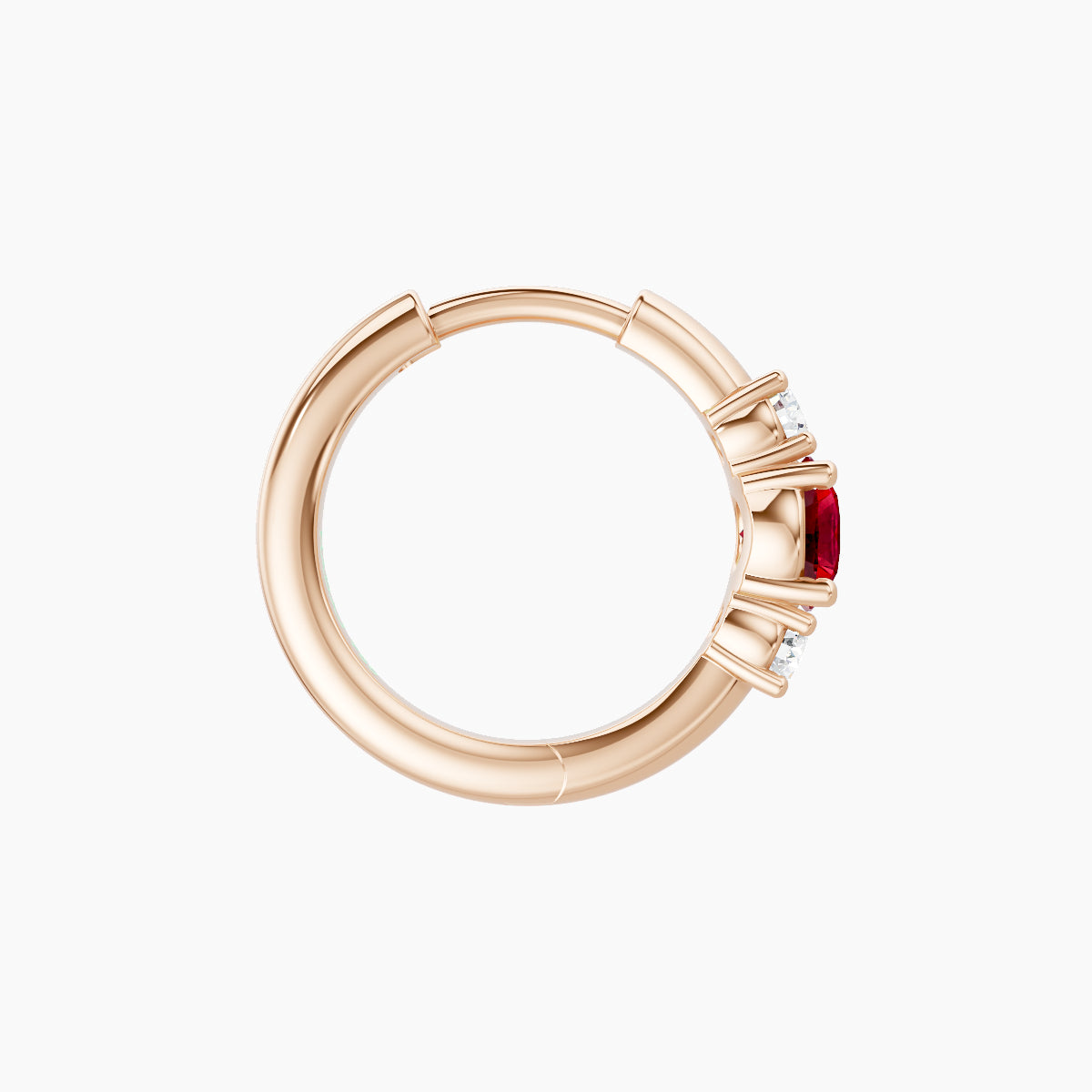 Grace | 18k Rose Gold 8 mm Trilogy Round Ruby & Diamond Hoop Piercing