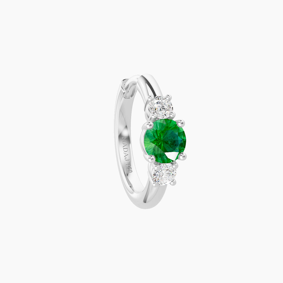 Grace | 18k White Gold 8 mm Trilogy Round Emerald & Diamond Hoop Piercing