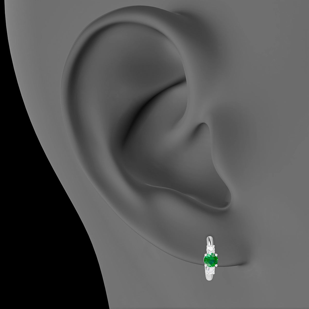 Grace | 18k White Gold 8 mm Trilogy Round Emerald & Diamond Hoop Piercing