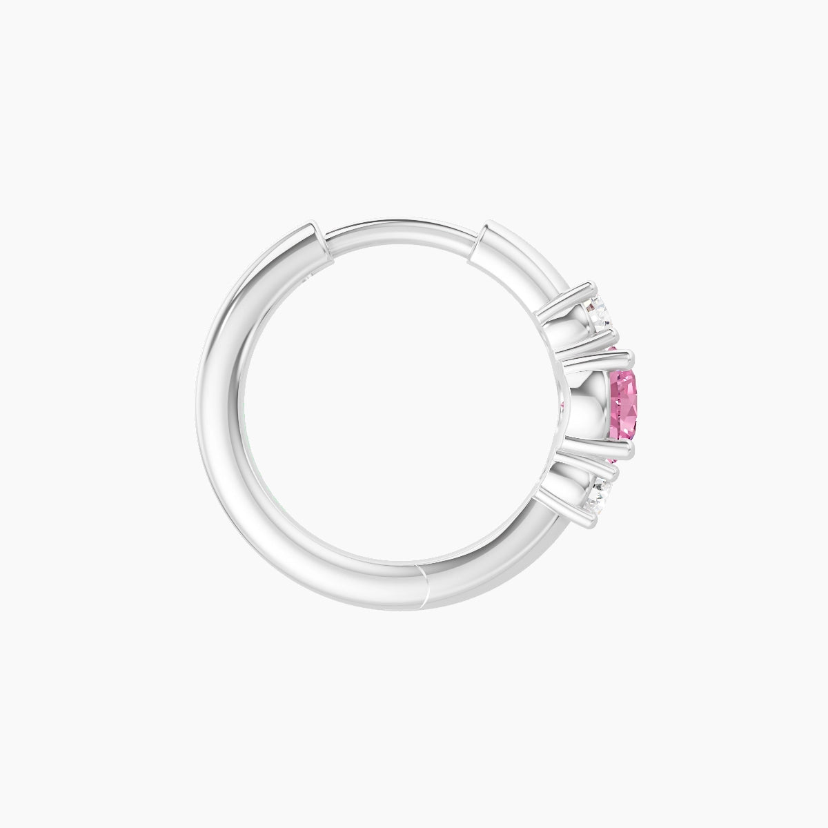 Grace | 18k White Gold 8 mm Trilogy Round Pink Sapphire & Diamond Hoop Piercing