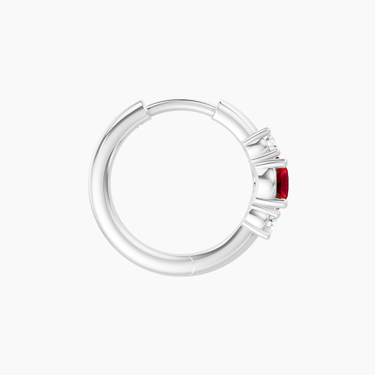 Grace | 18k White Gold 8 mm Trilogy Round Ruby & Diamond Hoop Piercing