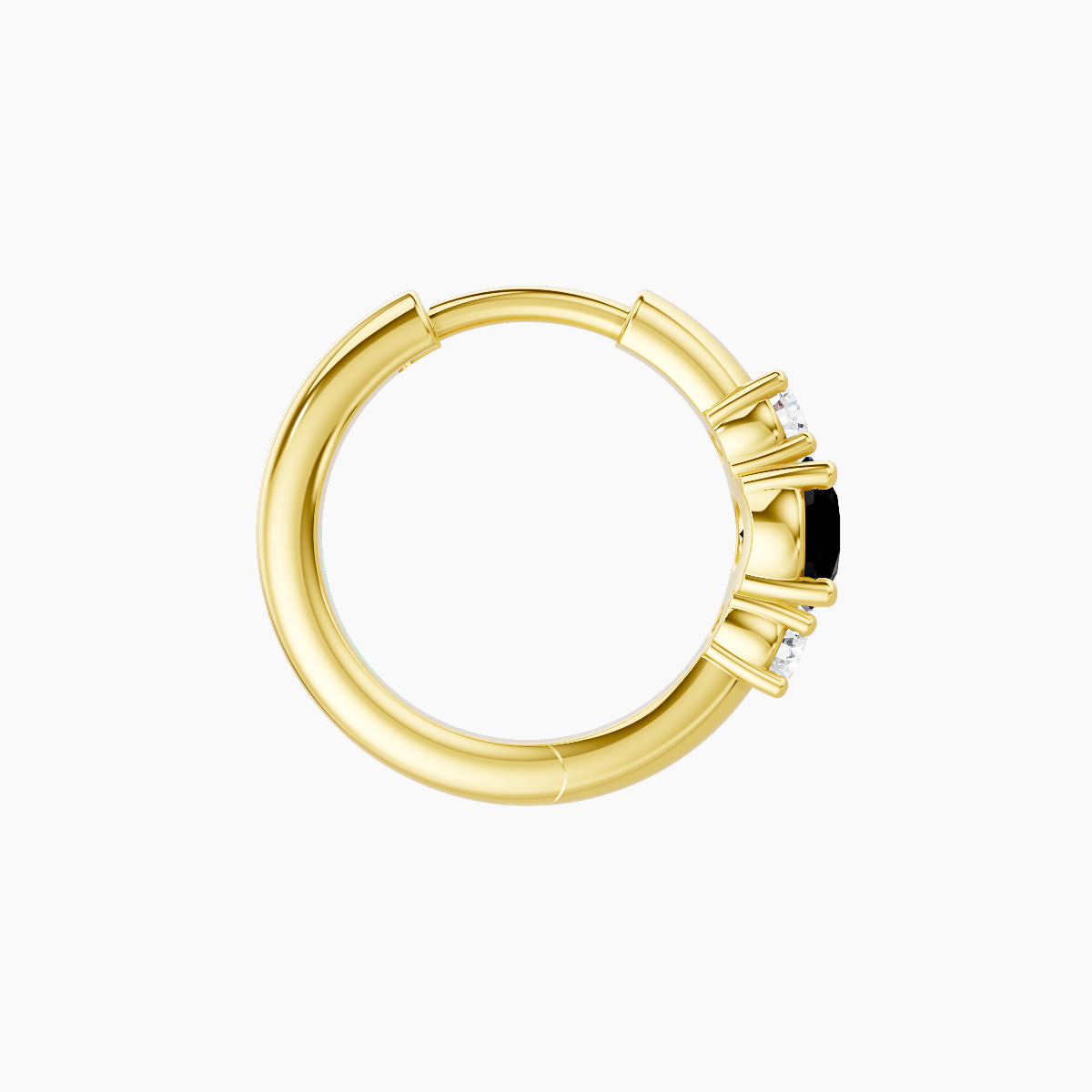 Grace | 18k Yellow Gold 8 mm Trilogy Round Black Diamond & Diamond Hoop Piercing
