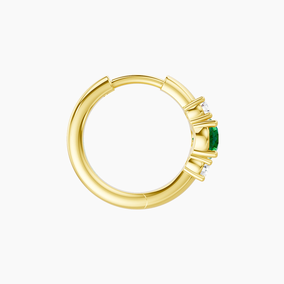 Grace | 18k Yellow Gold 8 mm Trilogy Round Emerald & Diamond Hoop Piercing