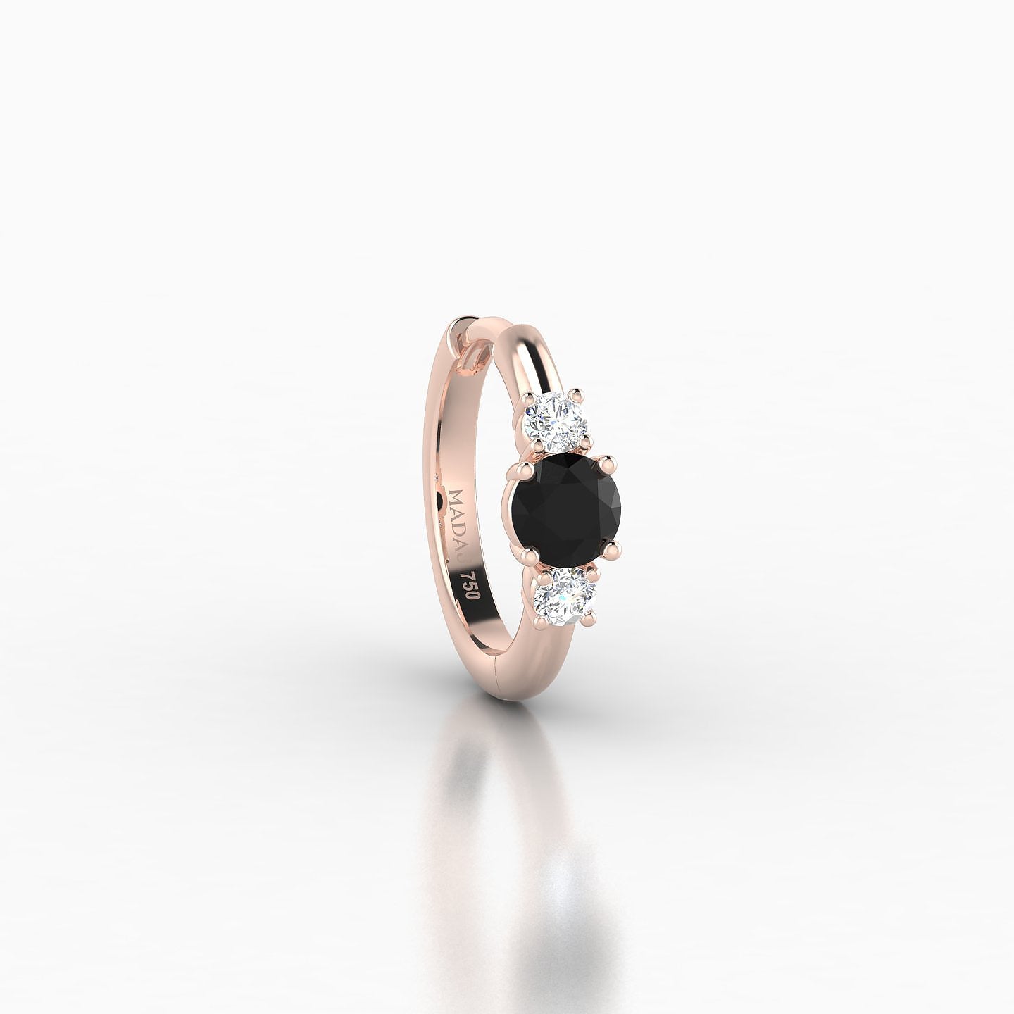 Grace | 18k Rose Gold 8 mm Trilogy Round Black Diamond & Diamond Hoop Piercing